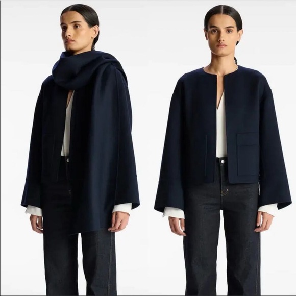 A.L.C Navy wool coat with attached scarf size XS - Picture 3 of 5